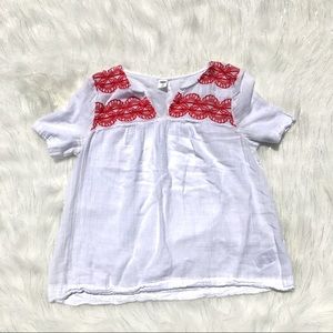 Old Navy Gauzy White Top Red Embroidery XS
